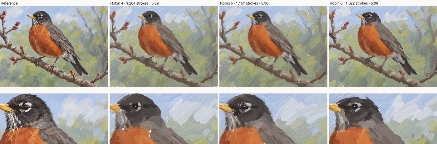 Robins 4, 5 and 6 with their faces shown close up.