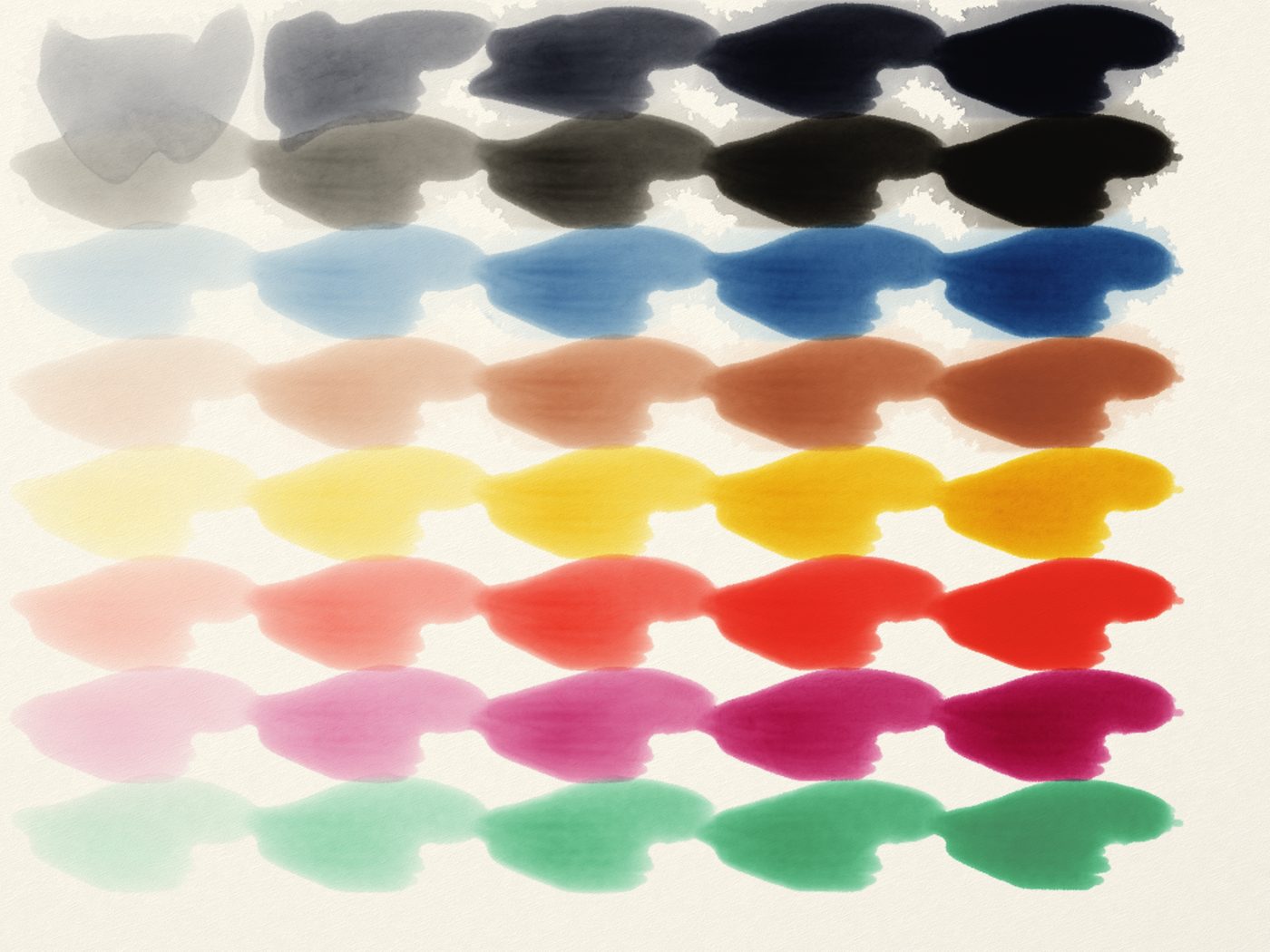 A calibration chart of ink swatches at increasing loads, dried and measured.